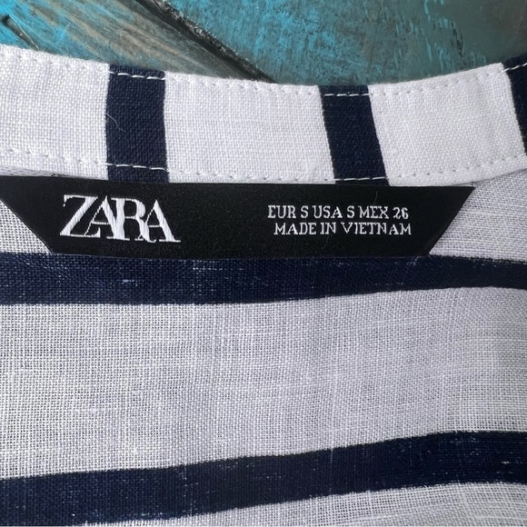 Zara Striped Blue & White Oversized Linen Shirt Size Small - Picture 7 of 8